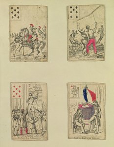 Vier speelkaarten ter herdenking van de helden van juli 1830, 1831 door French School